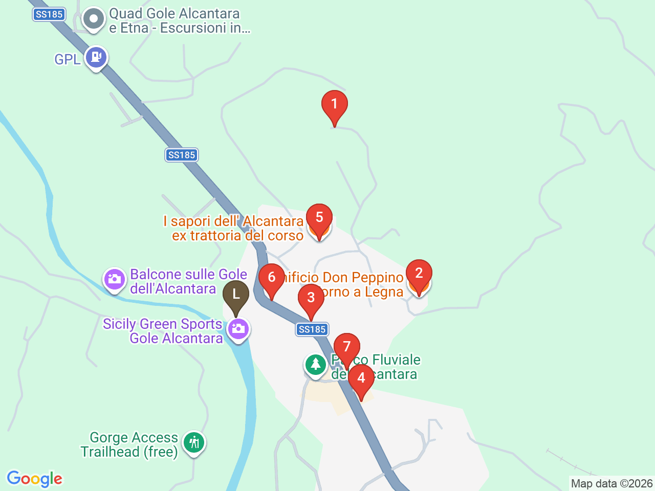 Map of eat & drink near Gole dell'Alcantara