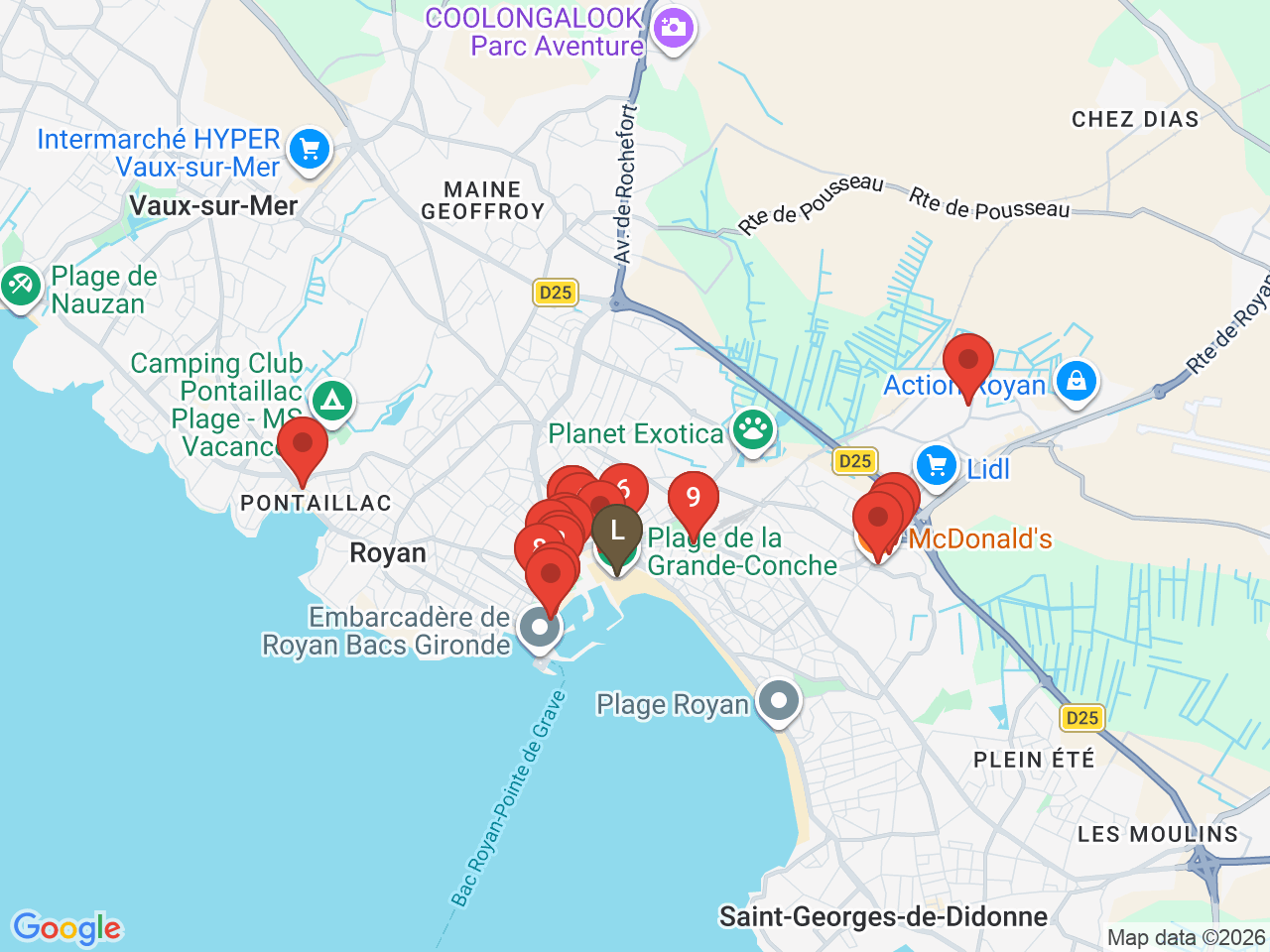Map of eat & drink near Plage de la Grande-Conche