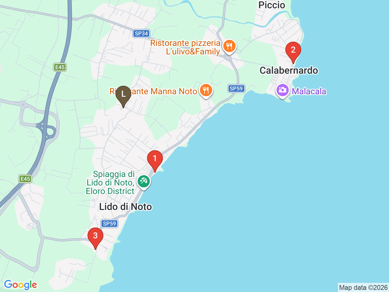 Map of eat & drink near Lido Beach Noto, Eloro District