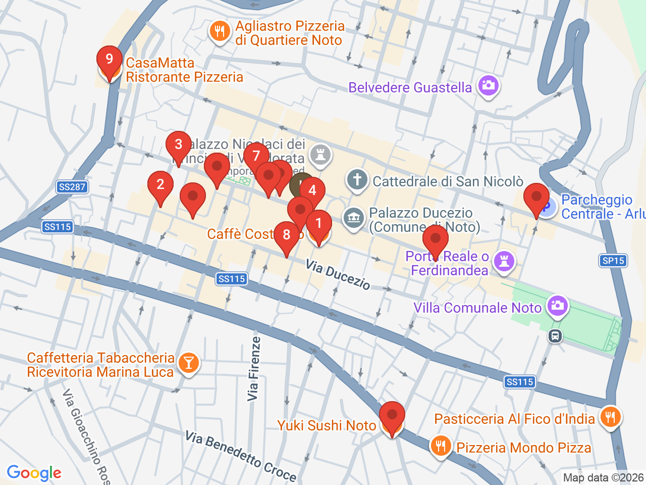 Map of eat & drink near Palazzo Ducezio (Comune di Noto)