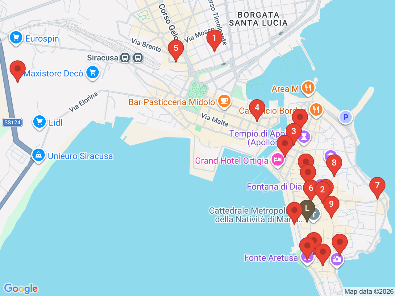 Map of eat & drink near Piazza Duomo Siracusa