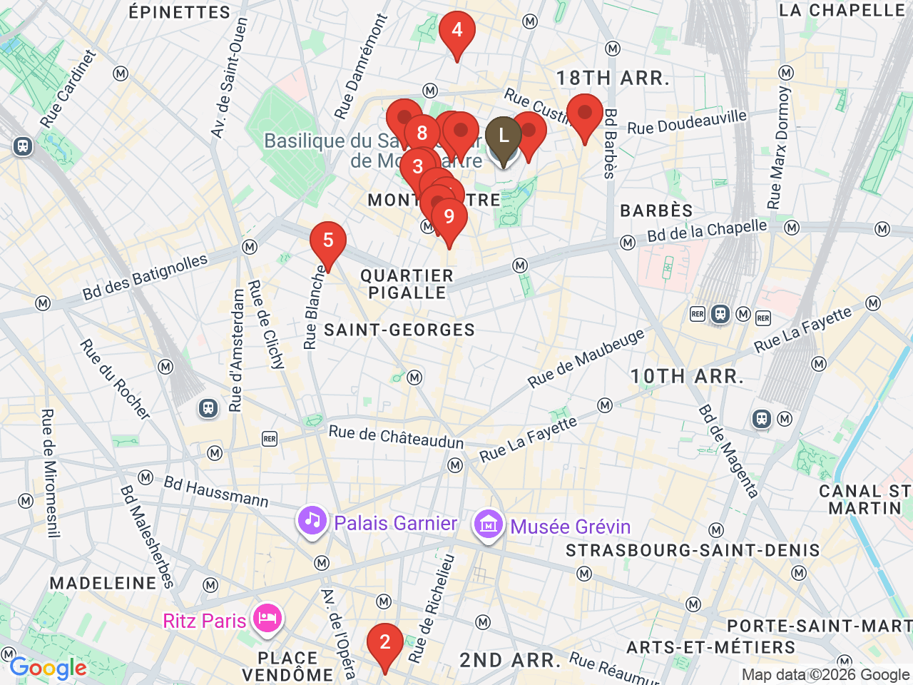 Map of eat & drink near Basilique du Sacré-Cœur de Montmartre