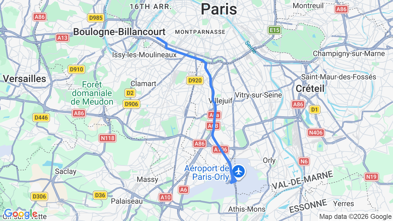 Orly Airport (ORY), Paris to Porte de Versailles Hotel, Paris 15e