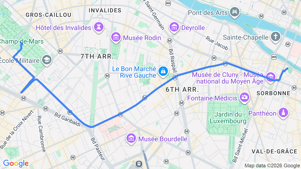 Latin Quarter — Shakespeare & Co + Panthéon area, Paris to Champ-de-Mars + Eiffel Tower viewing, Paris
